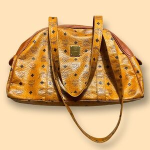 ⭐️COA⭐️MCM Large COGNAC VISETOS Zip Around Dome Tote 💯Authentic